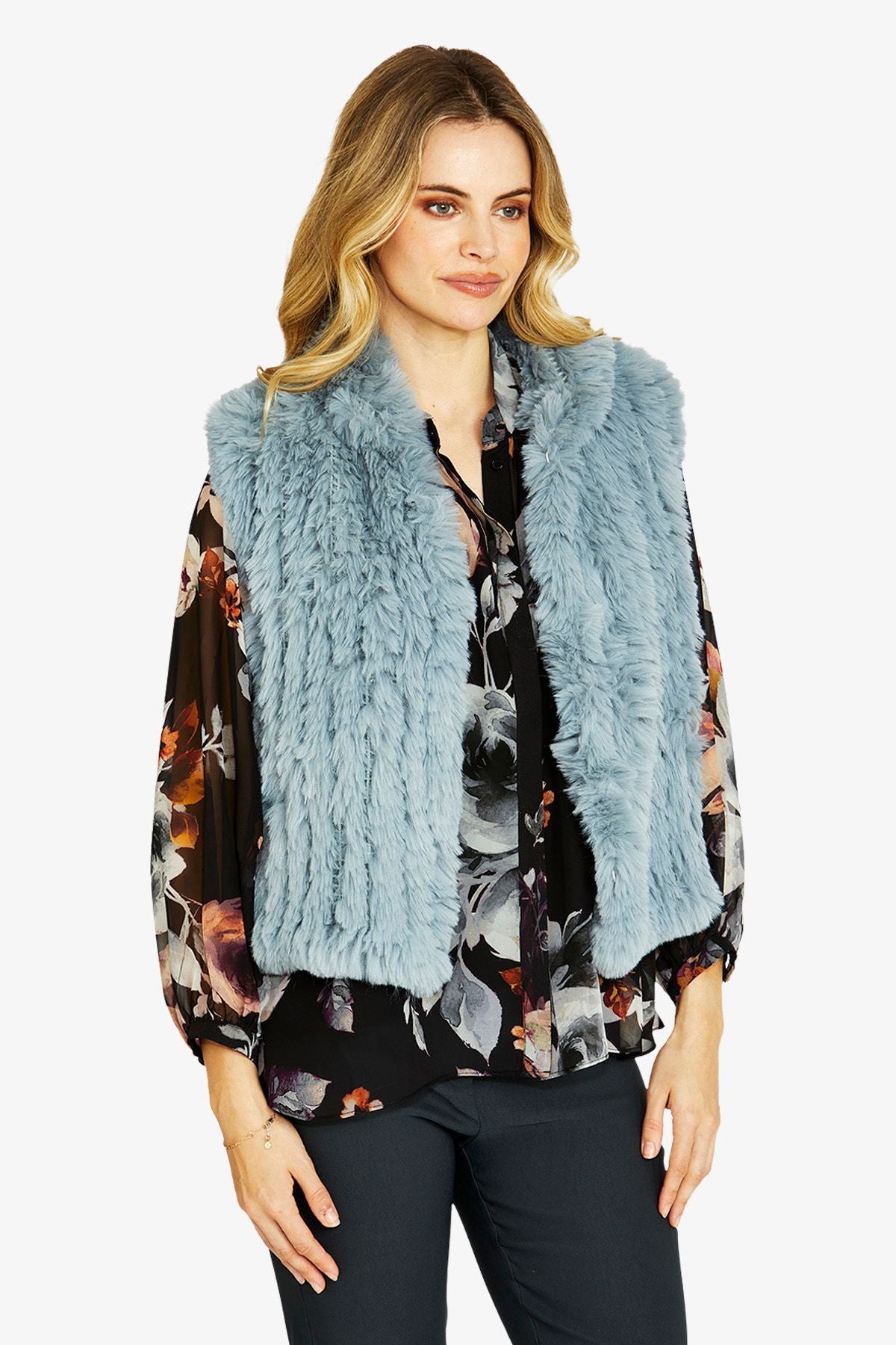 トップス fur vest one-piece Womens arlo faux fur vest blue p605002
