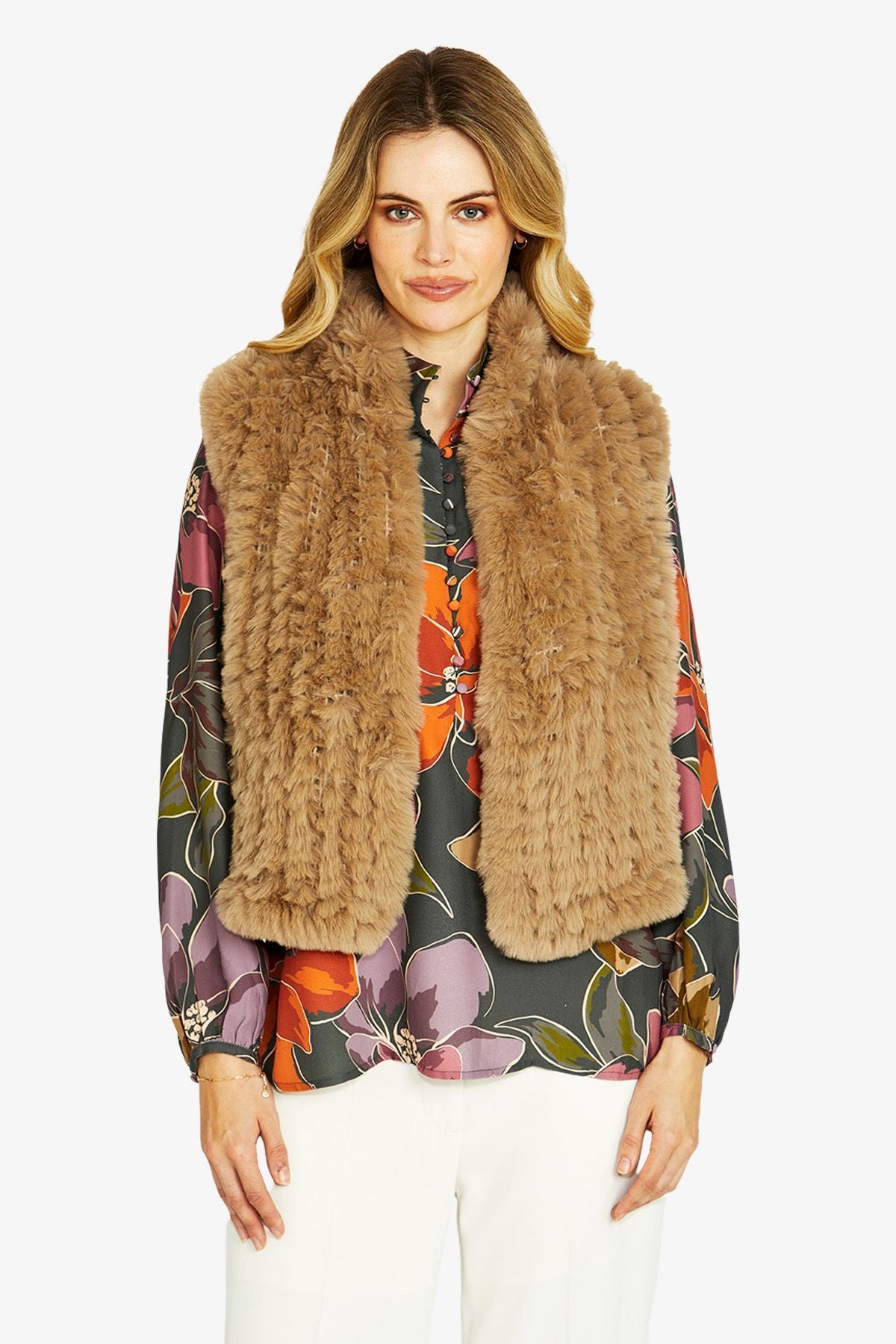 Womens Arlo Faux Fur Vest Brown P605002