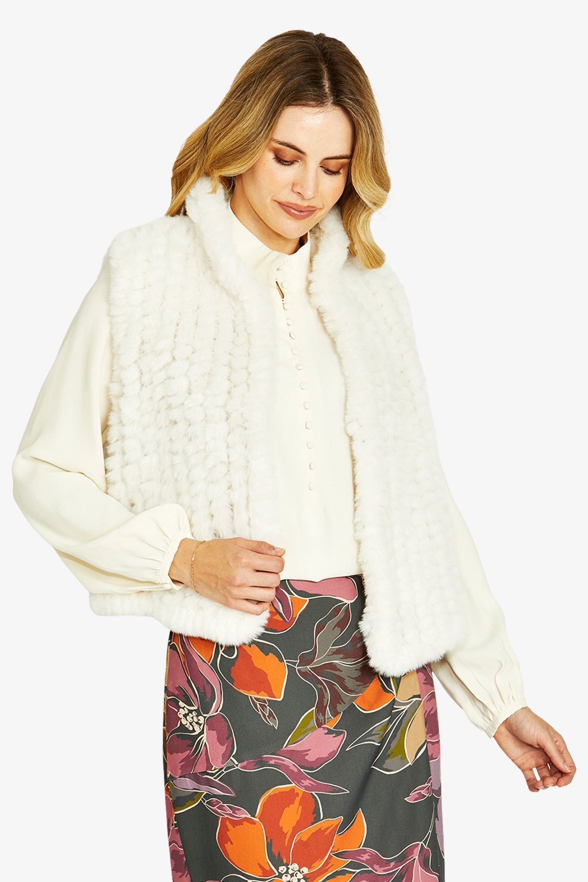 Womens arlo faux fur vest white p605002