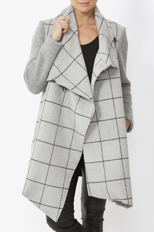Women's Asymmetric Check Coat in Grey