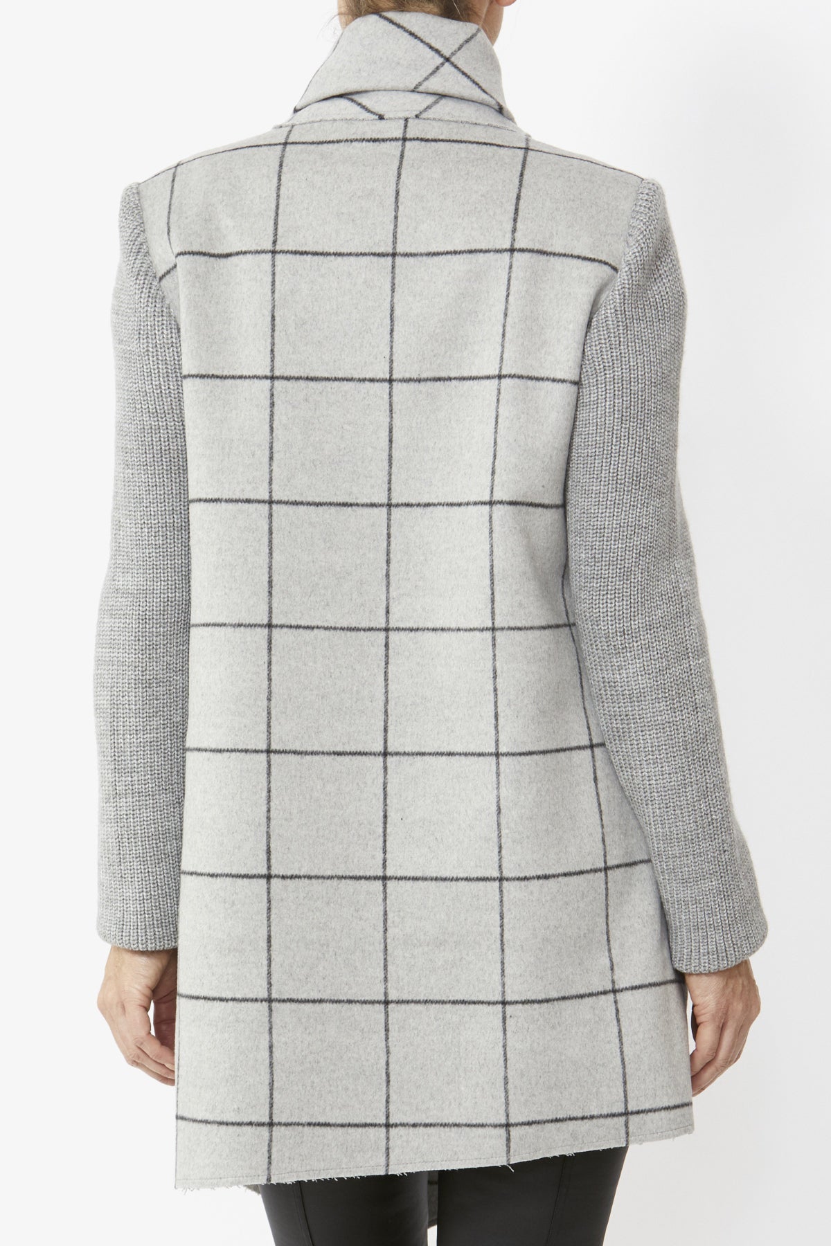 Women's Asymmetric Check Coat in Grey