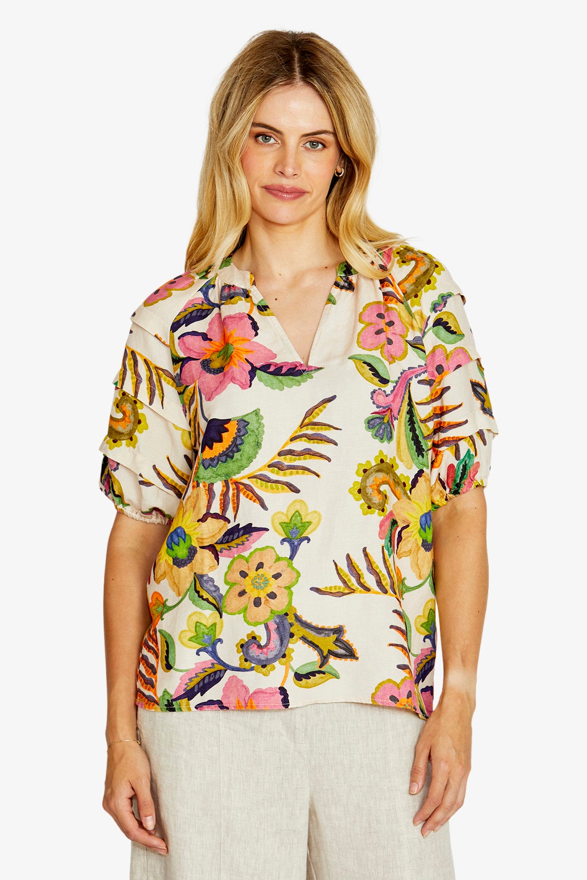 Womens Audrey Gathered Nk Blouse Multicolor P615330