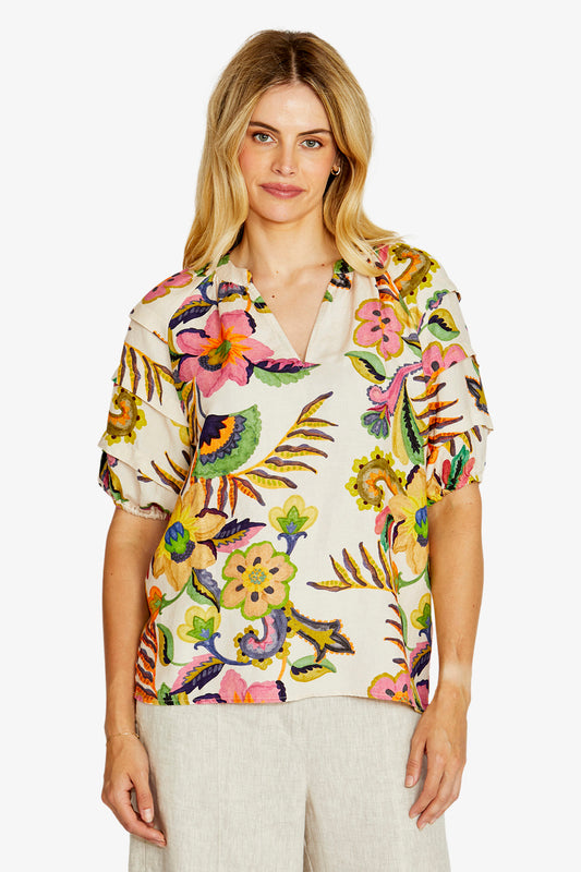 Womens Audrey Gathered Nk Blouse Multicolor P615330