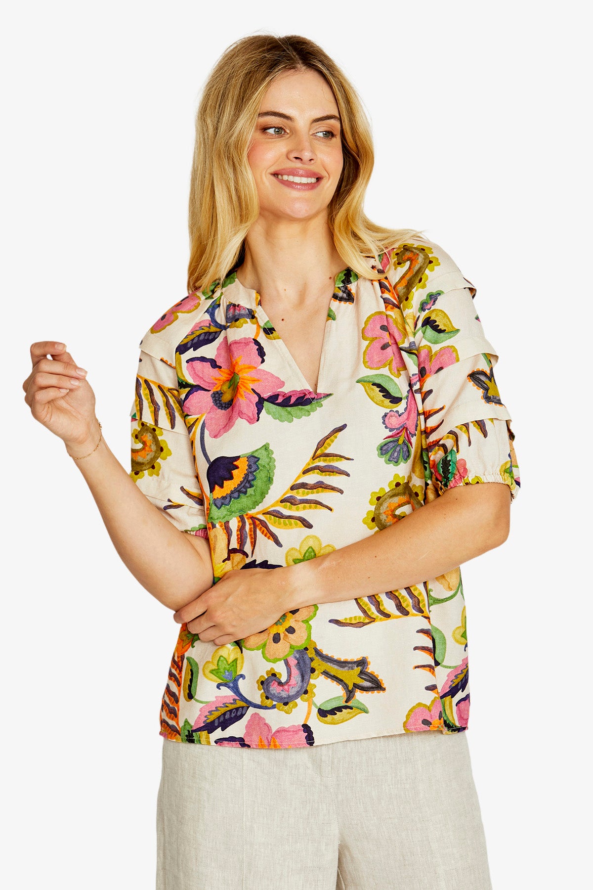 Womens Audrey Gathered Nk Blouse Multicolor P615330