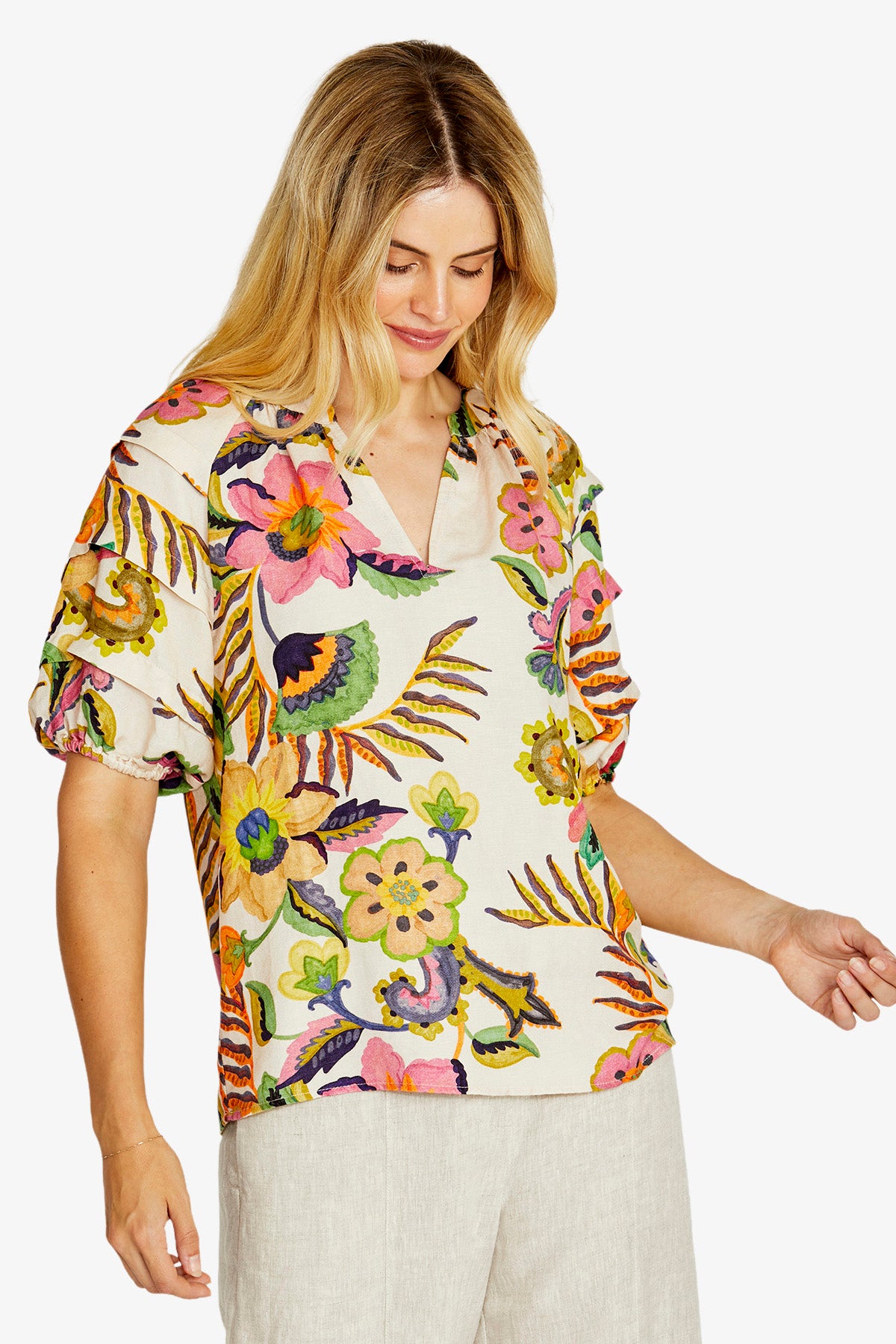 Womens Audrey Gathered Nk Blouse Multicolor P615330
