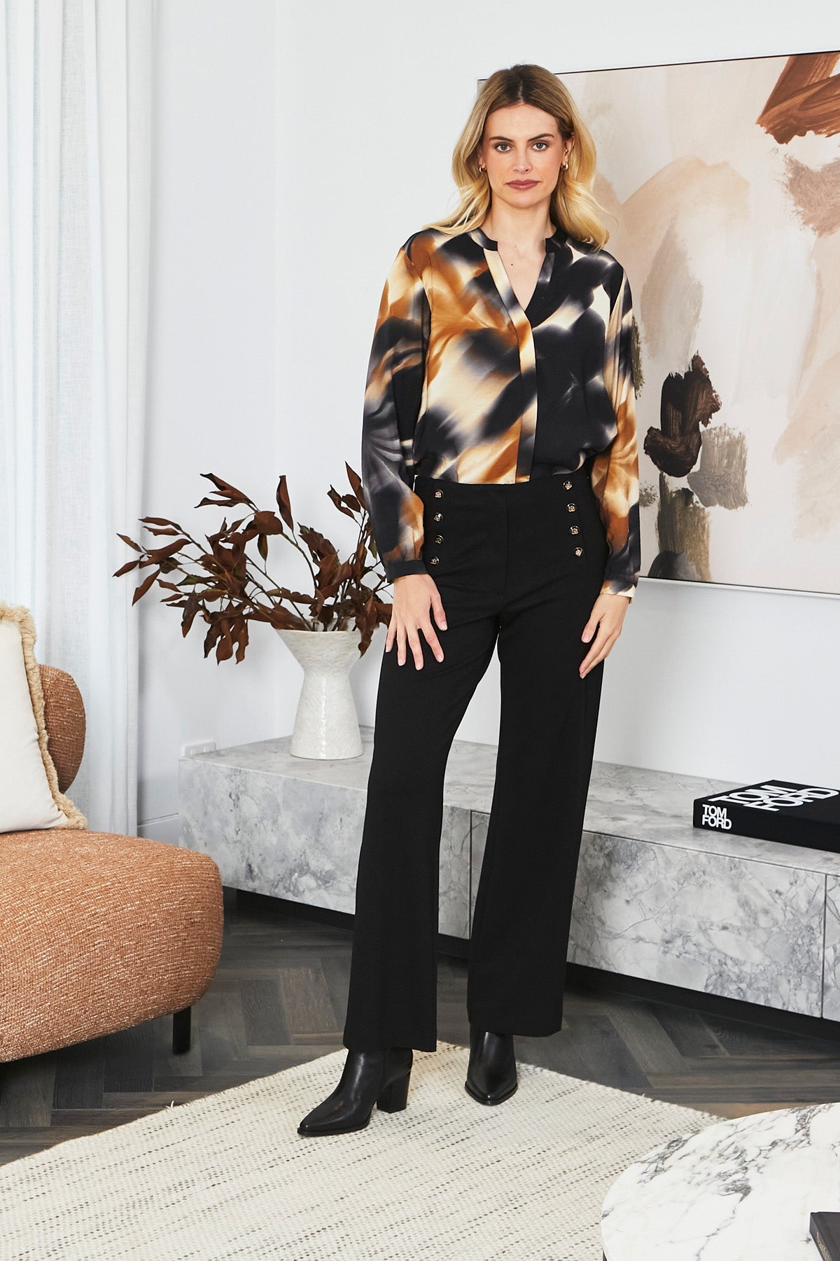 Womens Aurora Pintuck Blouse Black P605327