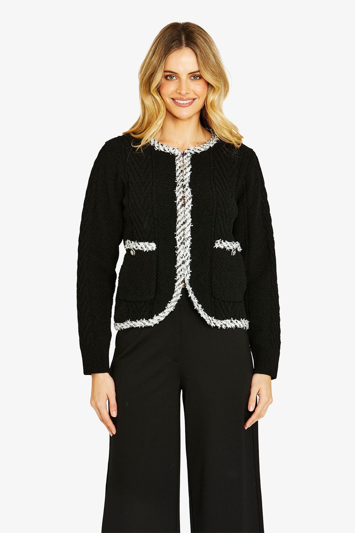 Womens Boucle Knit Jacket Black P605018