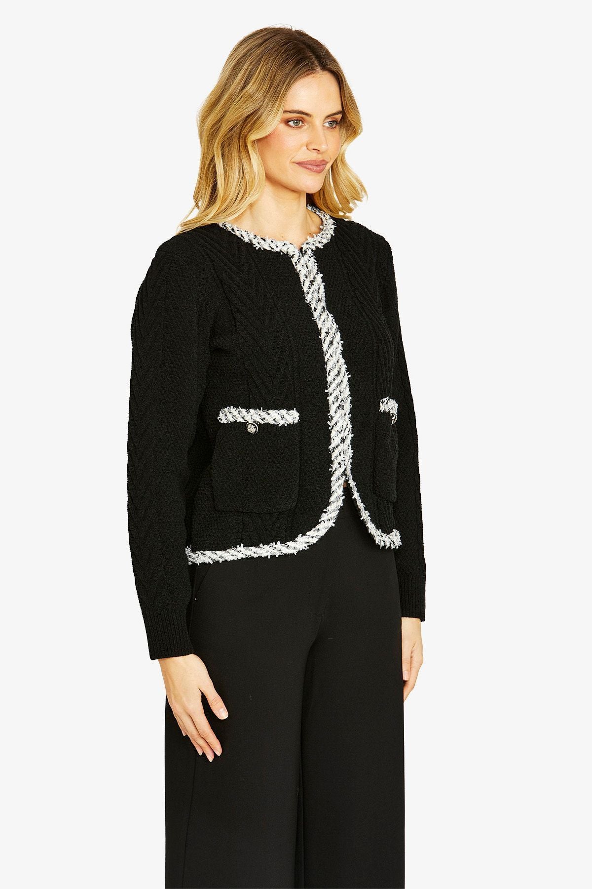 Womens Boucle Knit Jacket Black P605018
