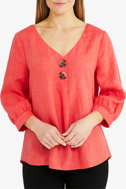 Button Front Linen Top Melon