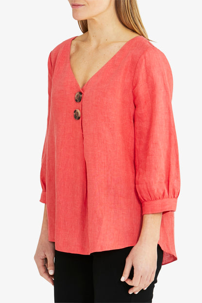 Button Front Linen Top Melon