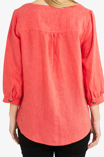 Button Front Linen Top Melon