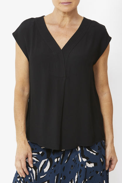 Women's Cap Sleeve Lustre Top in Black