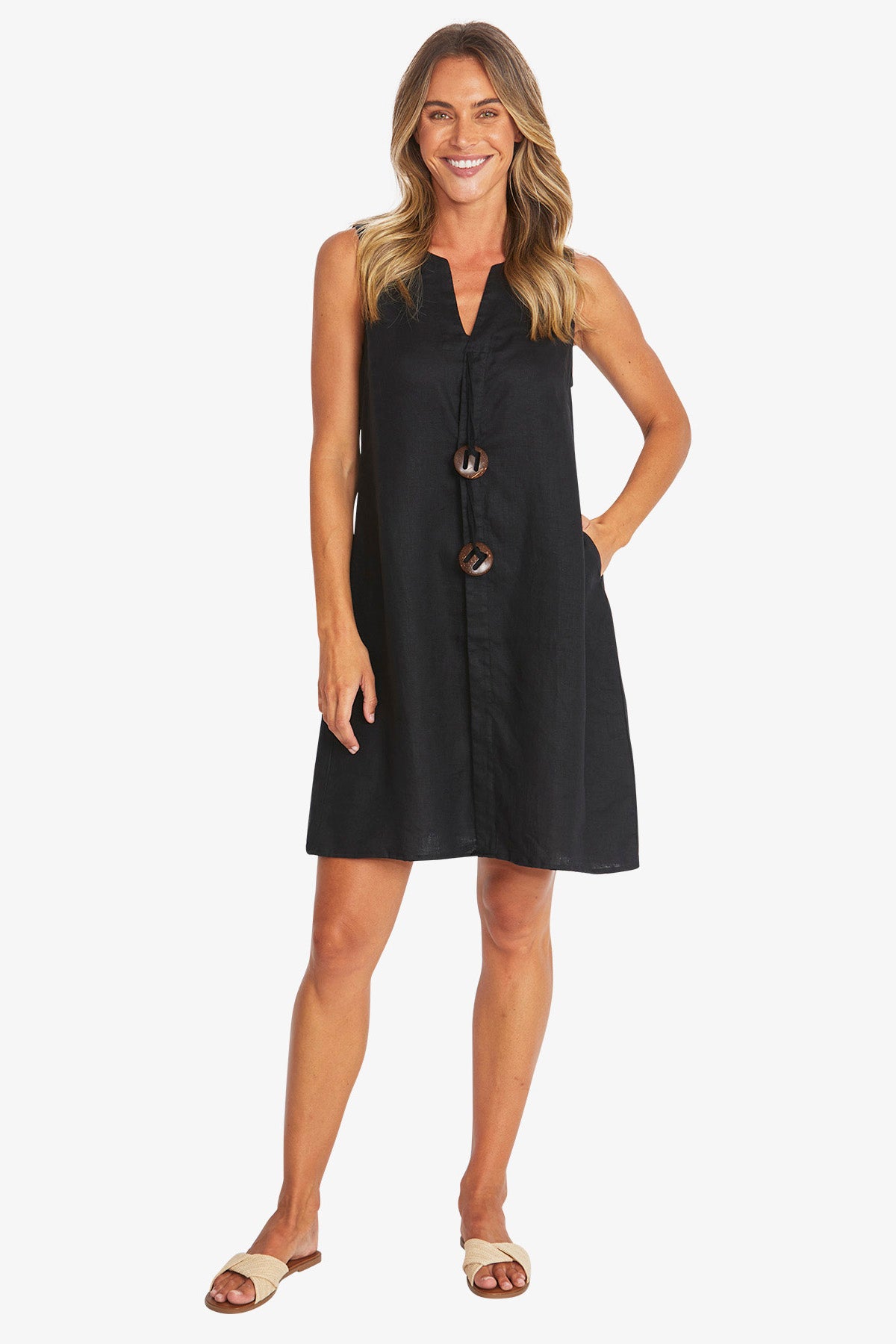 Womens Carla Linen Dress Black P595541