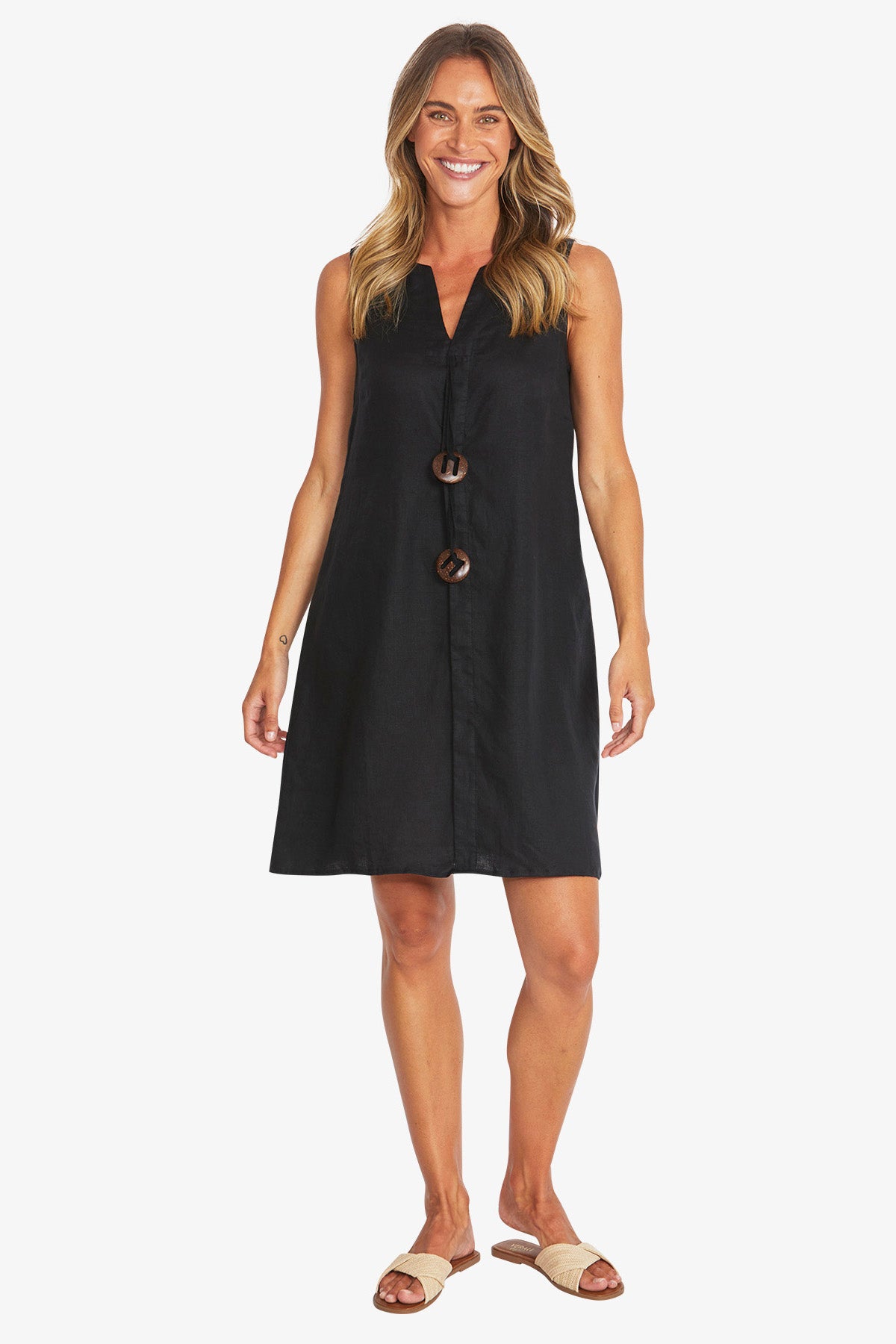Womens Carla Linen Dress Black P595541