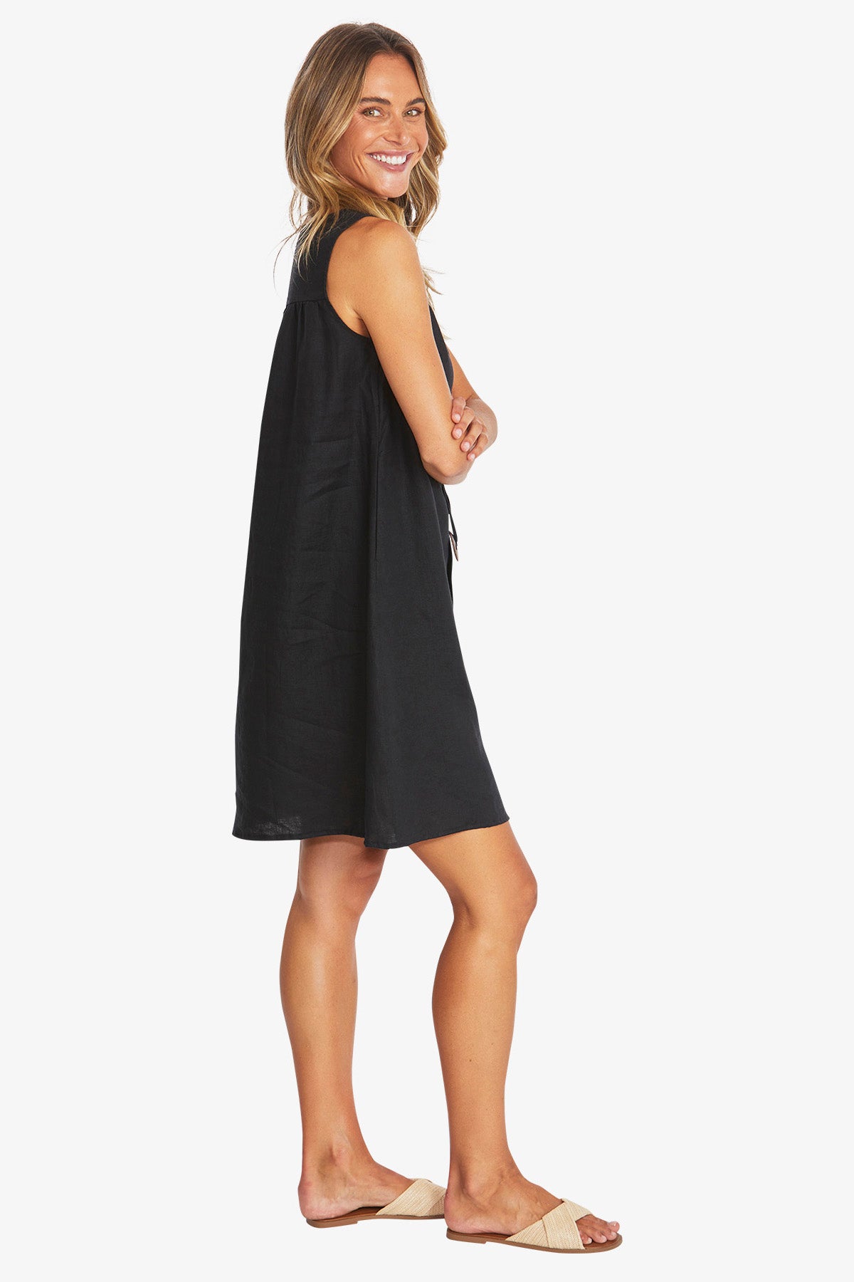 Womens Carla Linen Dress Black P595541