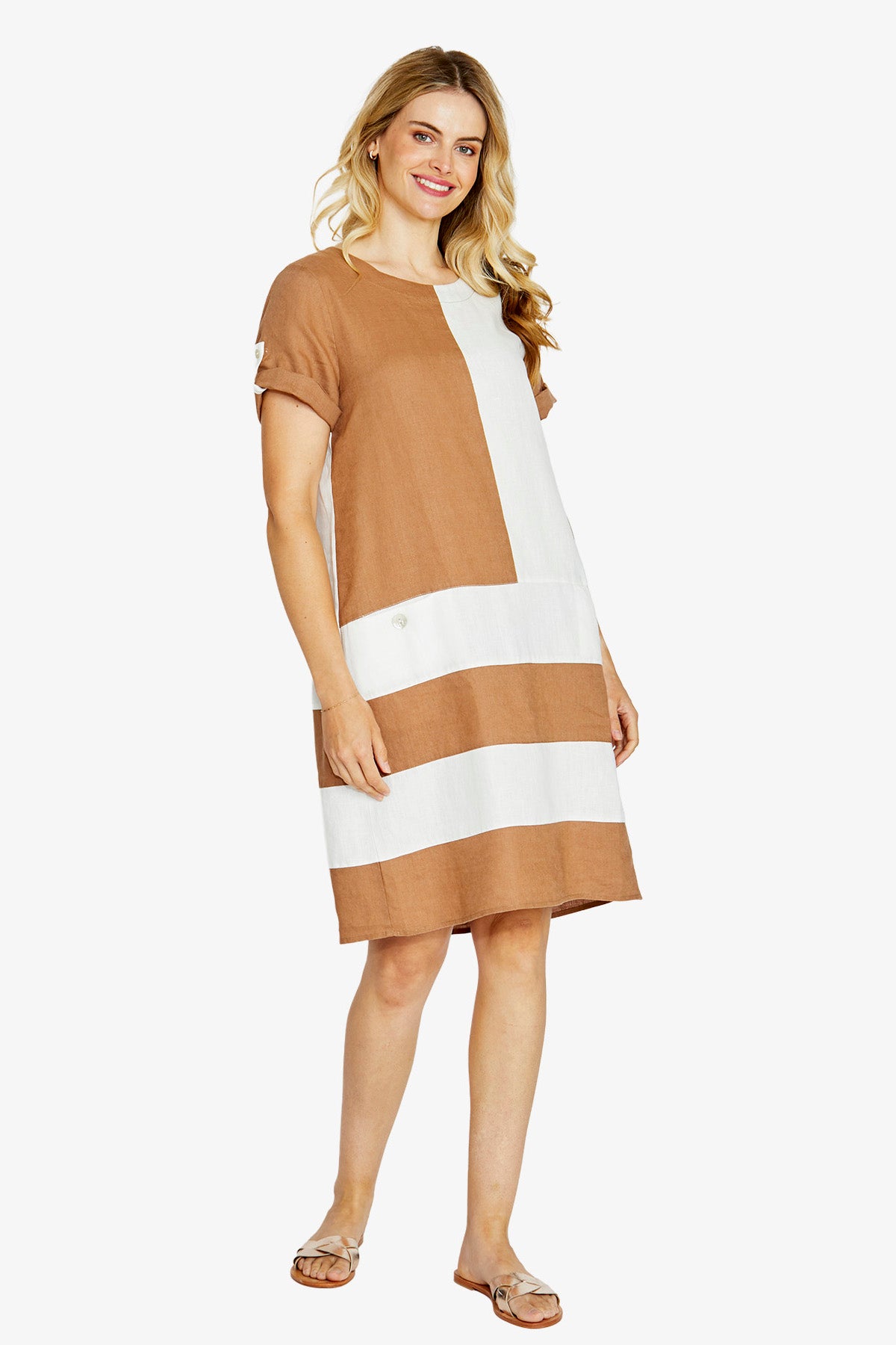 Womens Carriecolblocklinendress Brown P615538