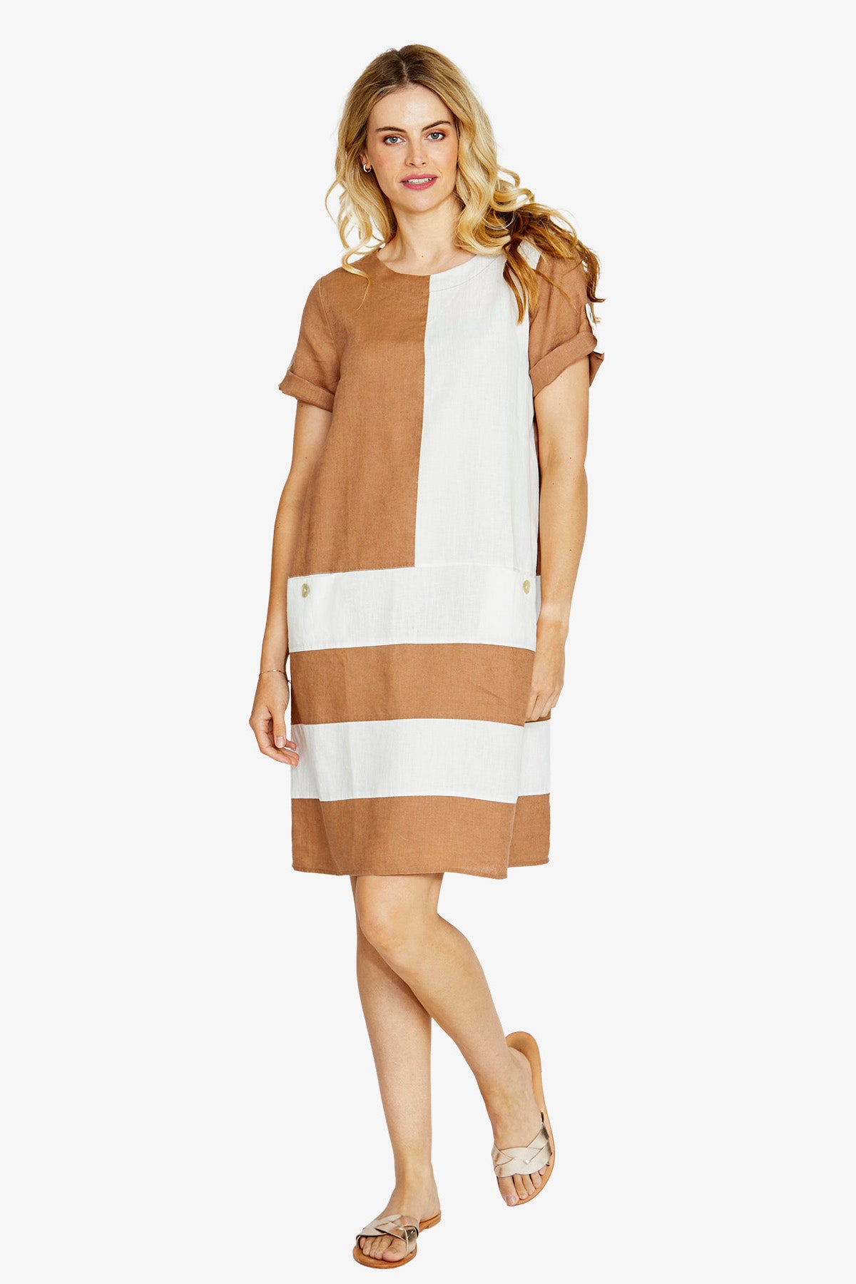 Womens Carriecolblocklinendress Brown P615538