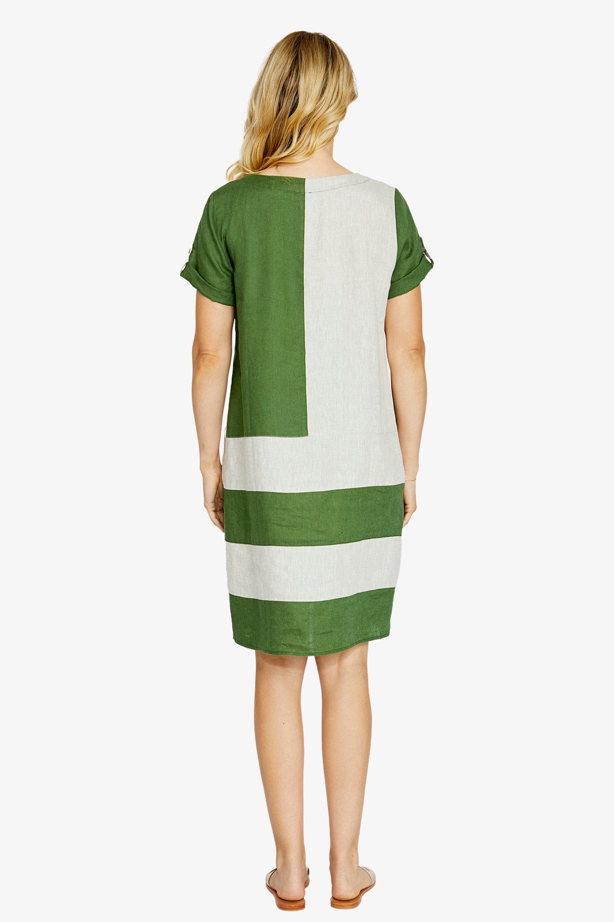 Womens Carriecolblocklinendress Green P615538