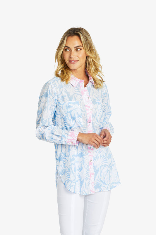 Women's Contrast Shirt in White and Nordic Blue | Gigi