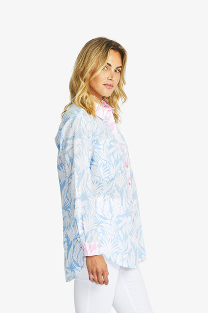 Women's Contrast Shirt in White and Nordic Blue | Gigi