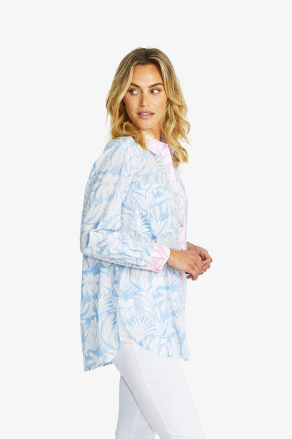 Women's Contrast Shirt in White and Nordic Blue | Gigi