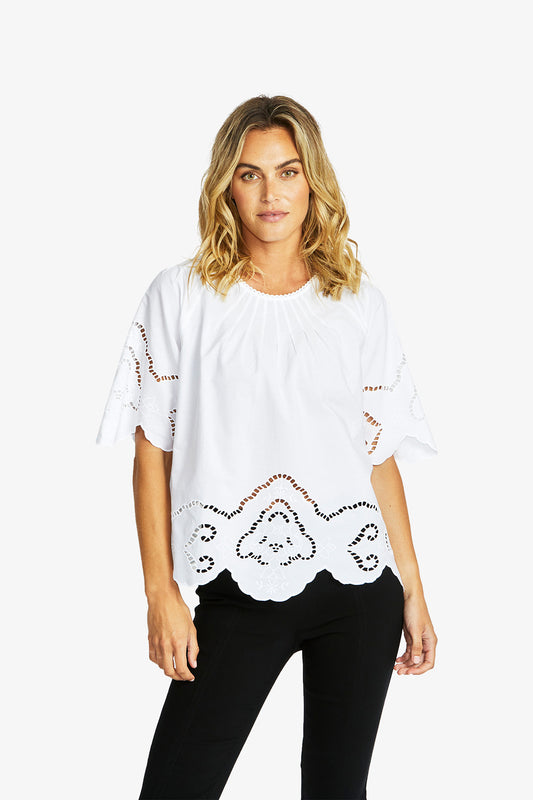 Women's Cut Work Top in White | Emma