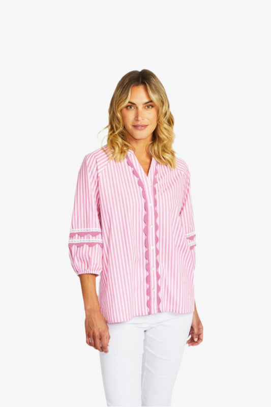 Delia Ric Rac Blouse in Bubblegum