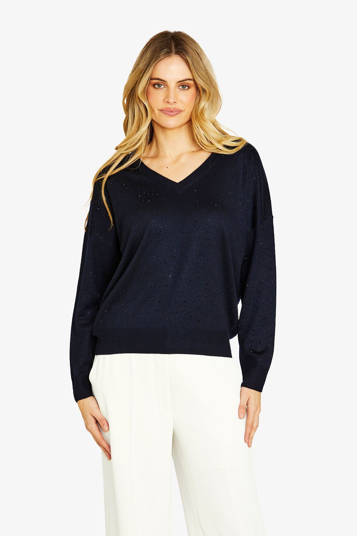 Womens Diamante V Nk Pullover Blue P605003