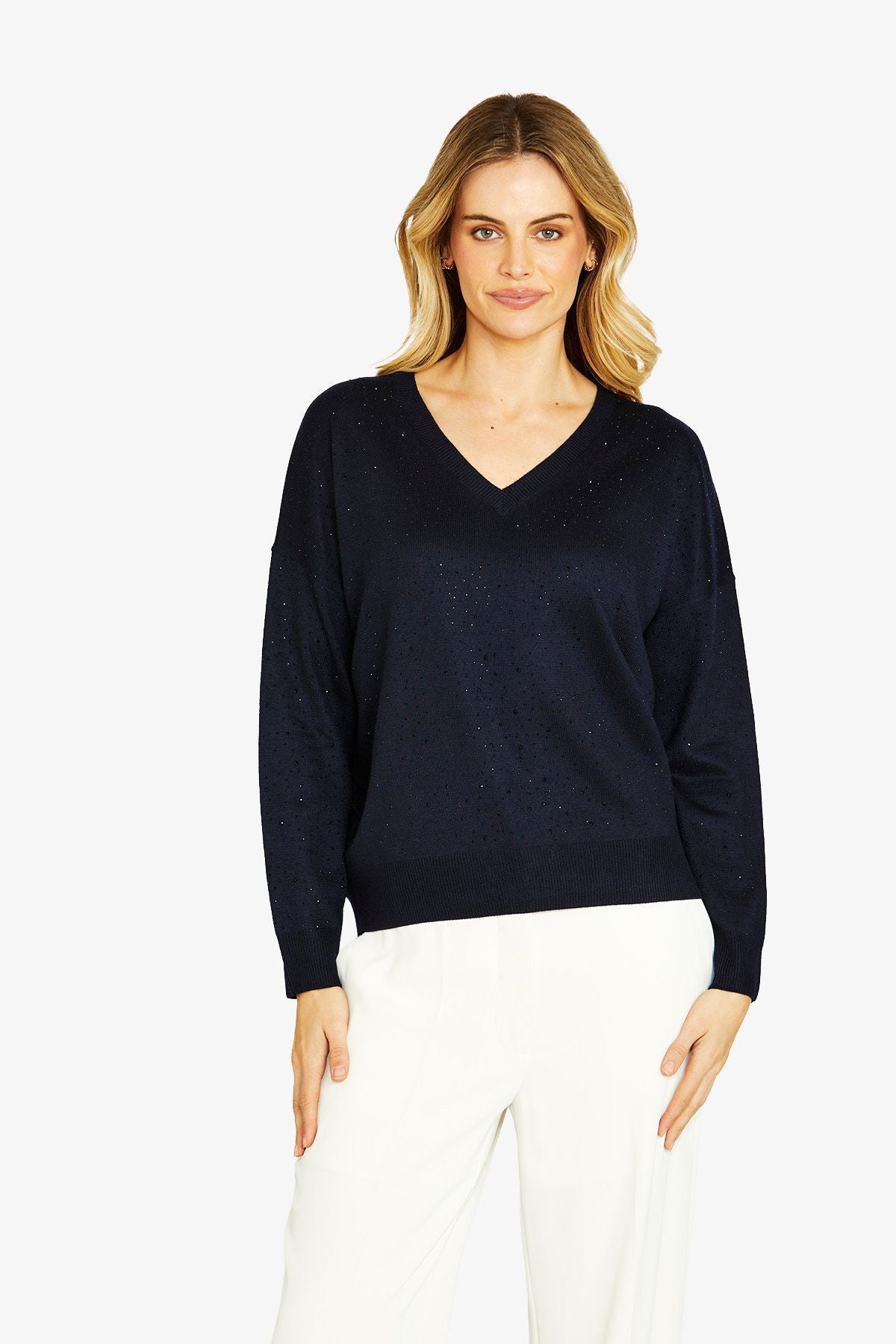 Womens Diamante V Nk Pullover Blue P605003