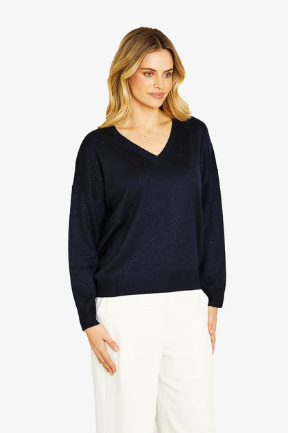 Womens Diamante V Nk Pullover Blue P605003