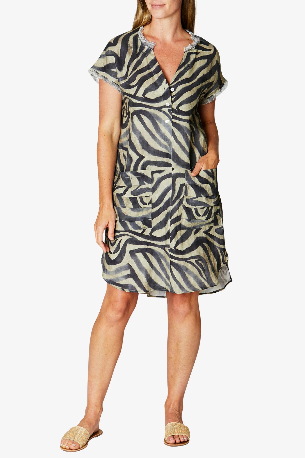 Drop Shoulder Zebra Ikat Print Dress