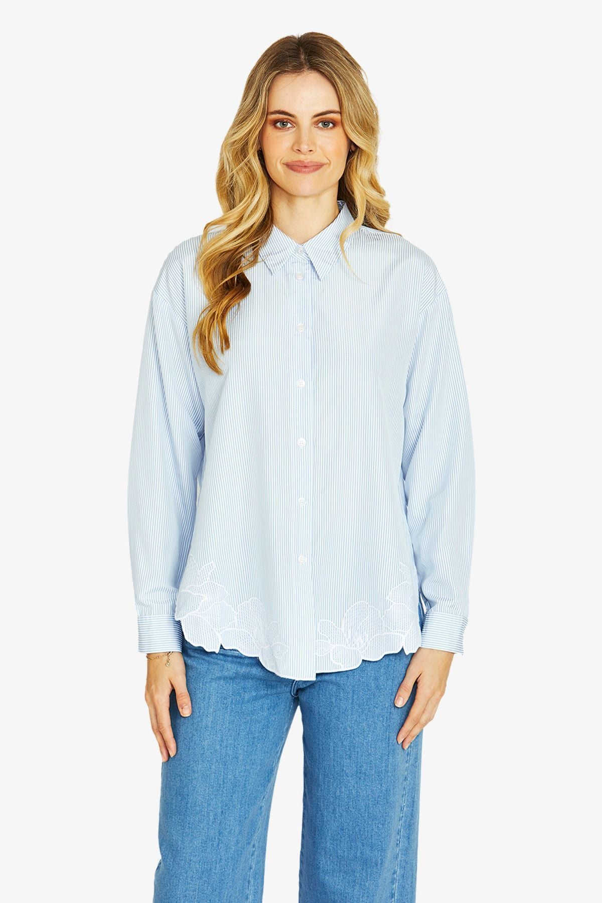 Womens Elena Embroid Hem Shirt Blue P605308