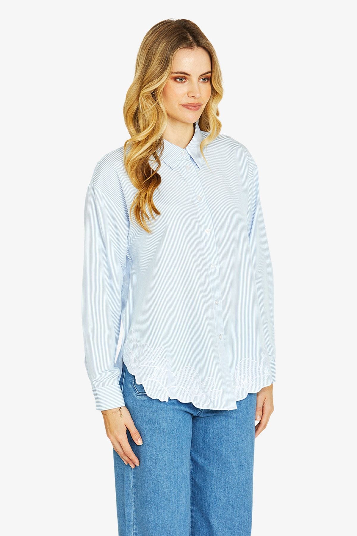 Womens Elena Embroid Hem Shirt Blue P605308
