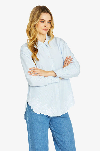 Womens Elena Embroid Hem Shirt Blue P605308