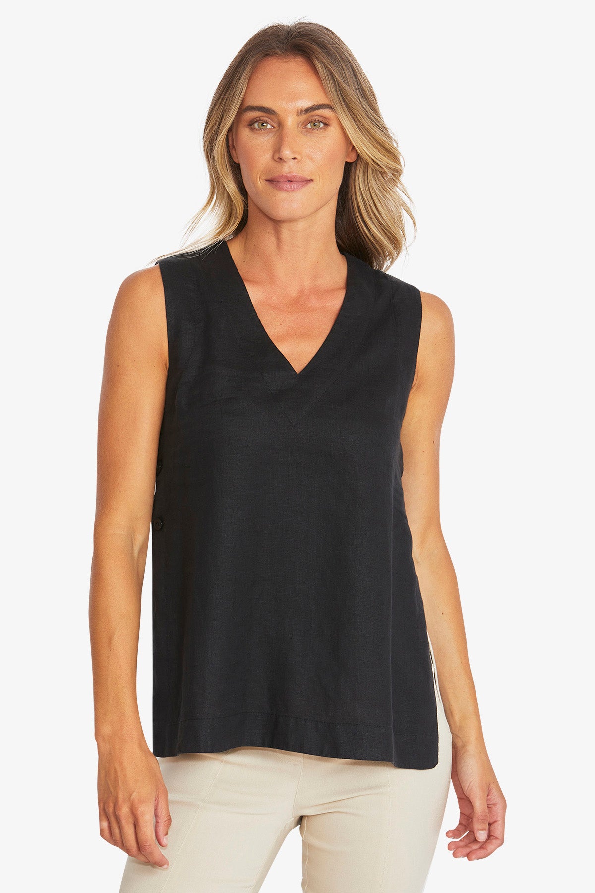 Womens Erin Linen Top Black P595327