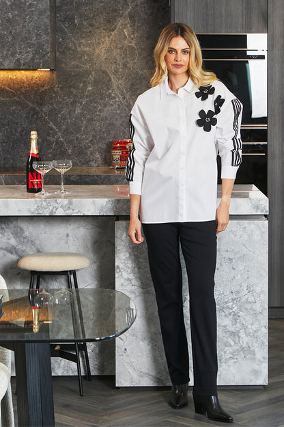 Womens Flower Embellished Shirt White P605310