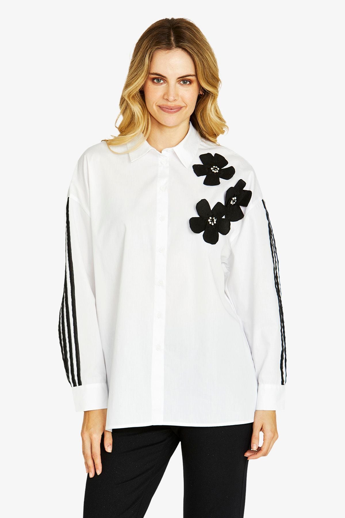 Womens Flower Embellished Shirt White P605310