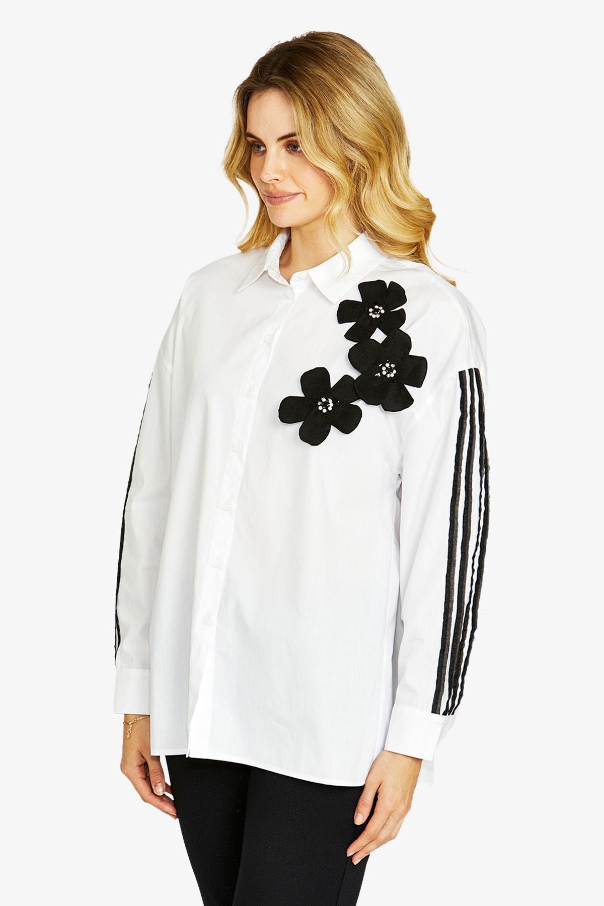 Womens flower embellished shirt white p605310
