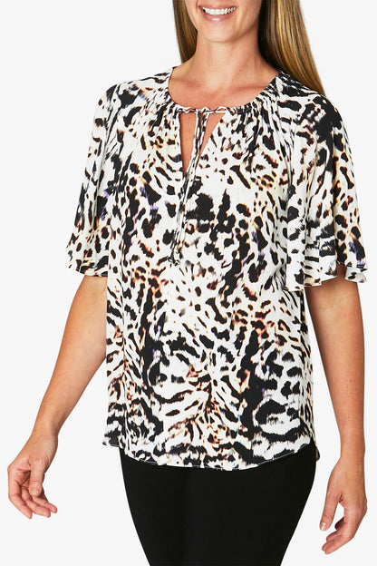 Flutter Sleeve Top Urban Ikat Print