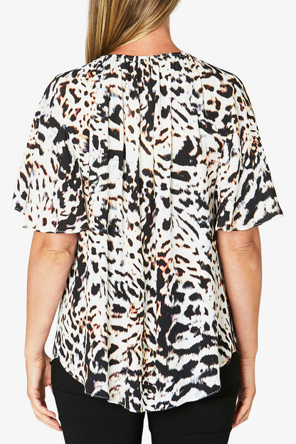 Flutter Sleeve Top Urban Ikat Print