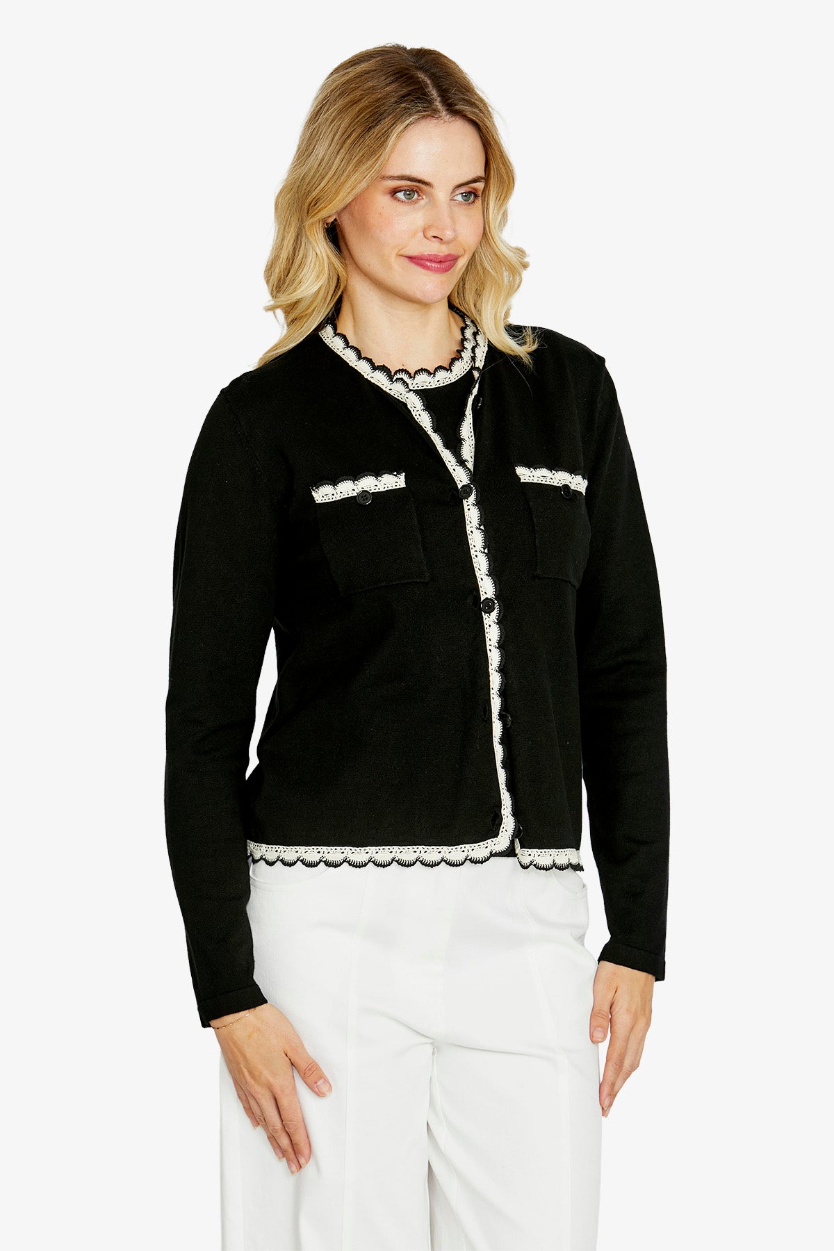 Womens Francesca Lacetrim Cardi Black P615001