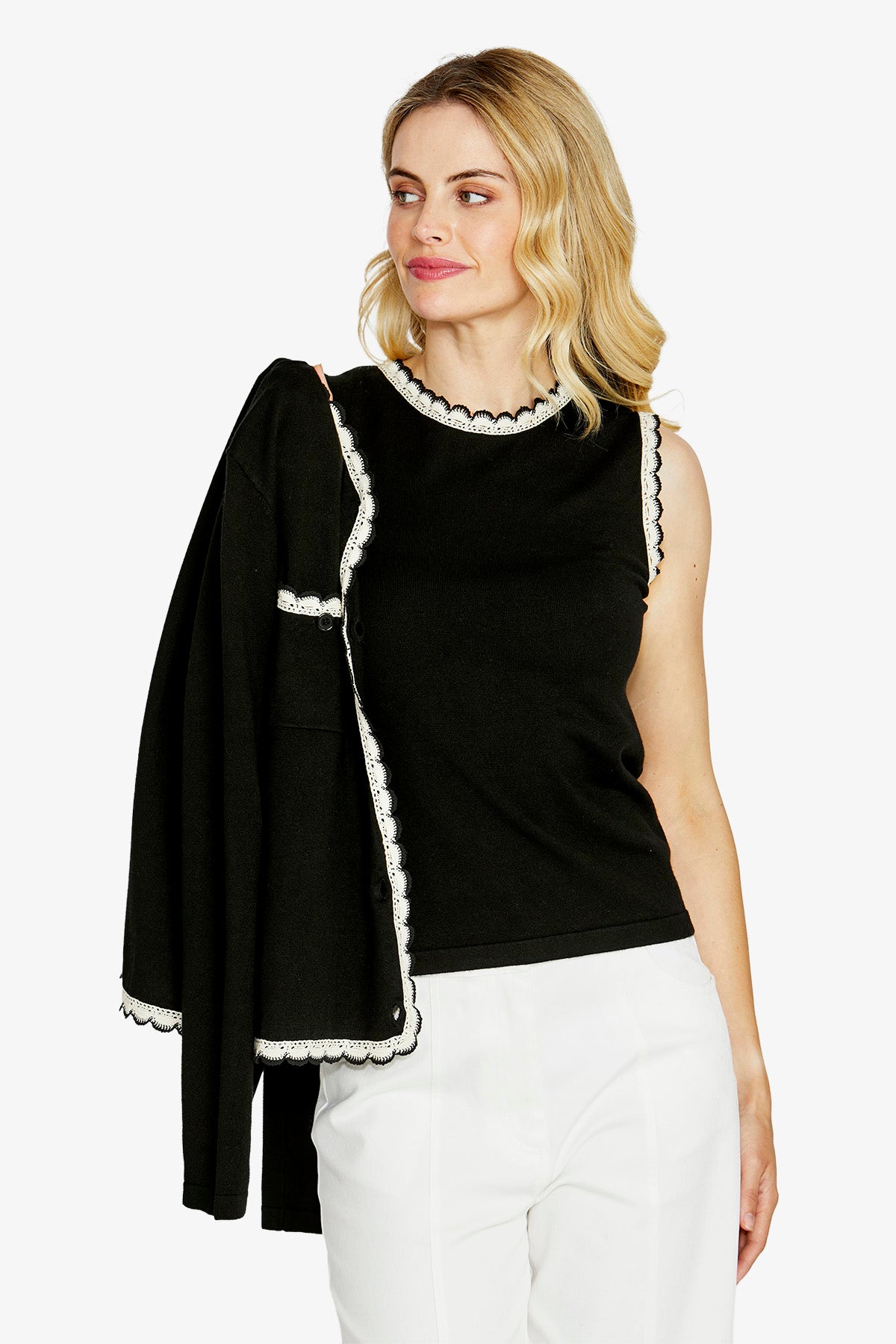 Womens Francesca Lacetrim Cardi Black P615001