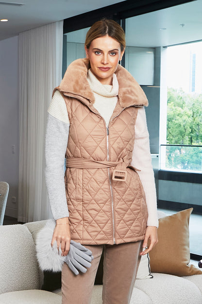 Womens Frankiefauxfur Collar Vest Brown P605400