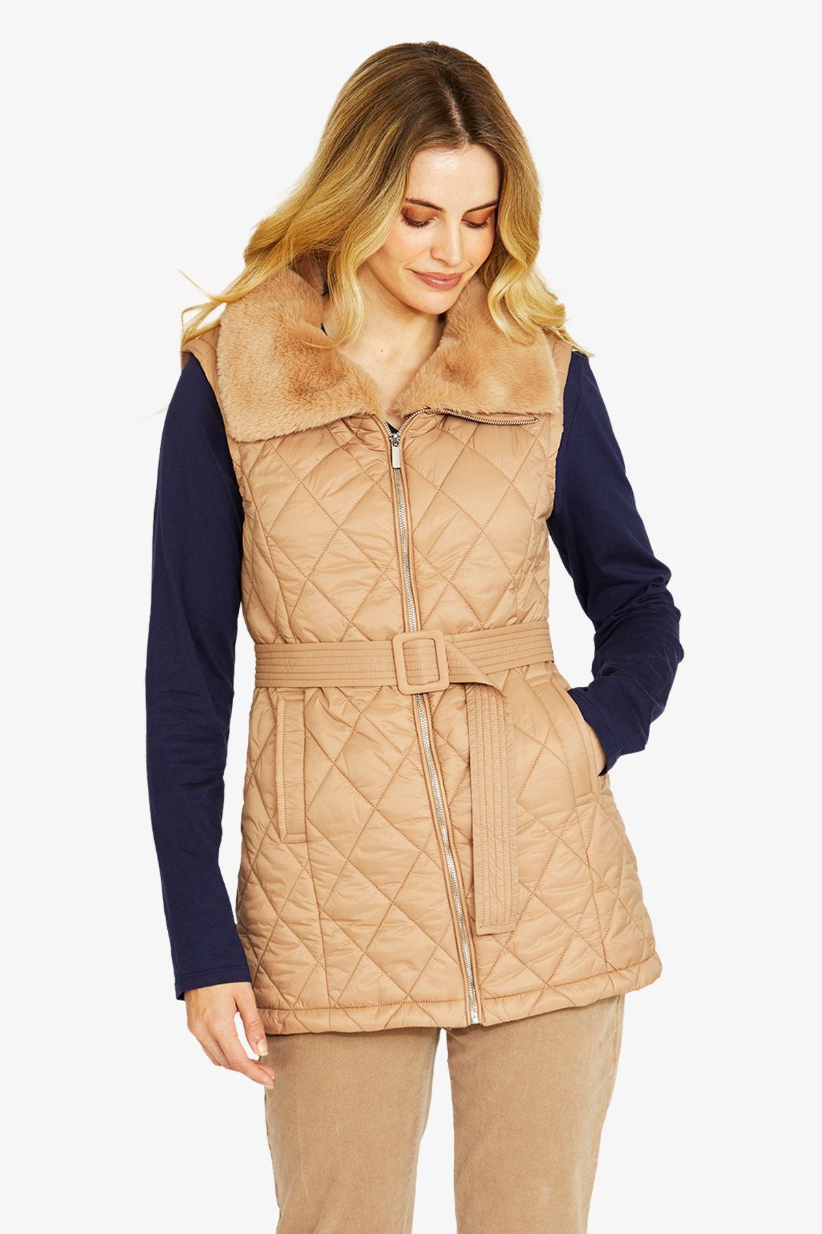 Womens Frankiefauxfur Collar Vest Brown P605400
