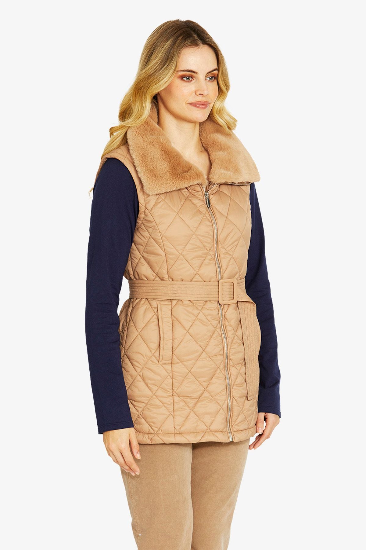 Womens Frankiefauxfur Collar Vest Brown P605400