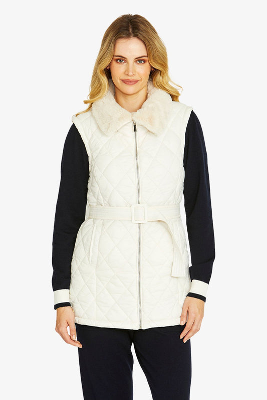 Womens Frankiefauxfur Collar Vest White P605400