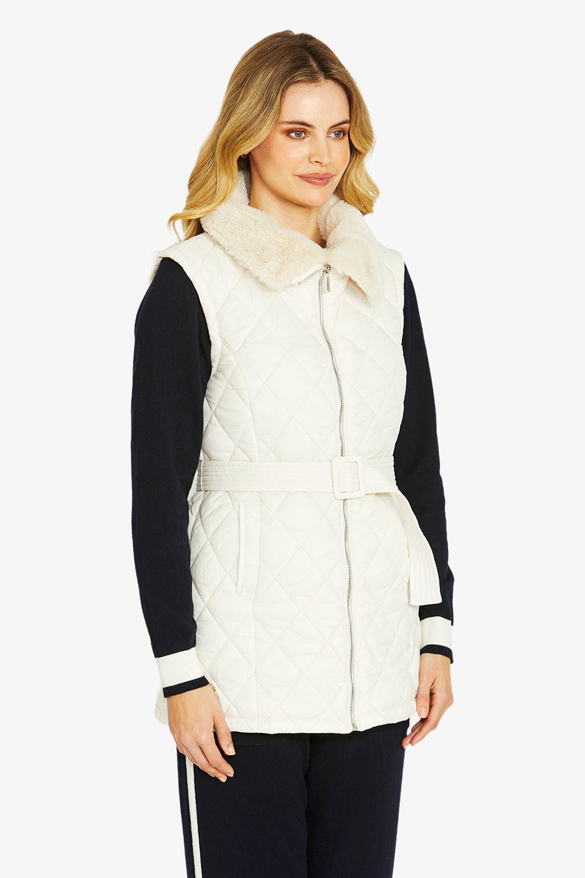 Womens Frankiefauxfur Collar Vest White P605400