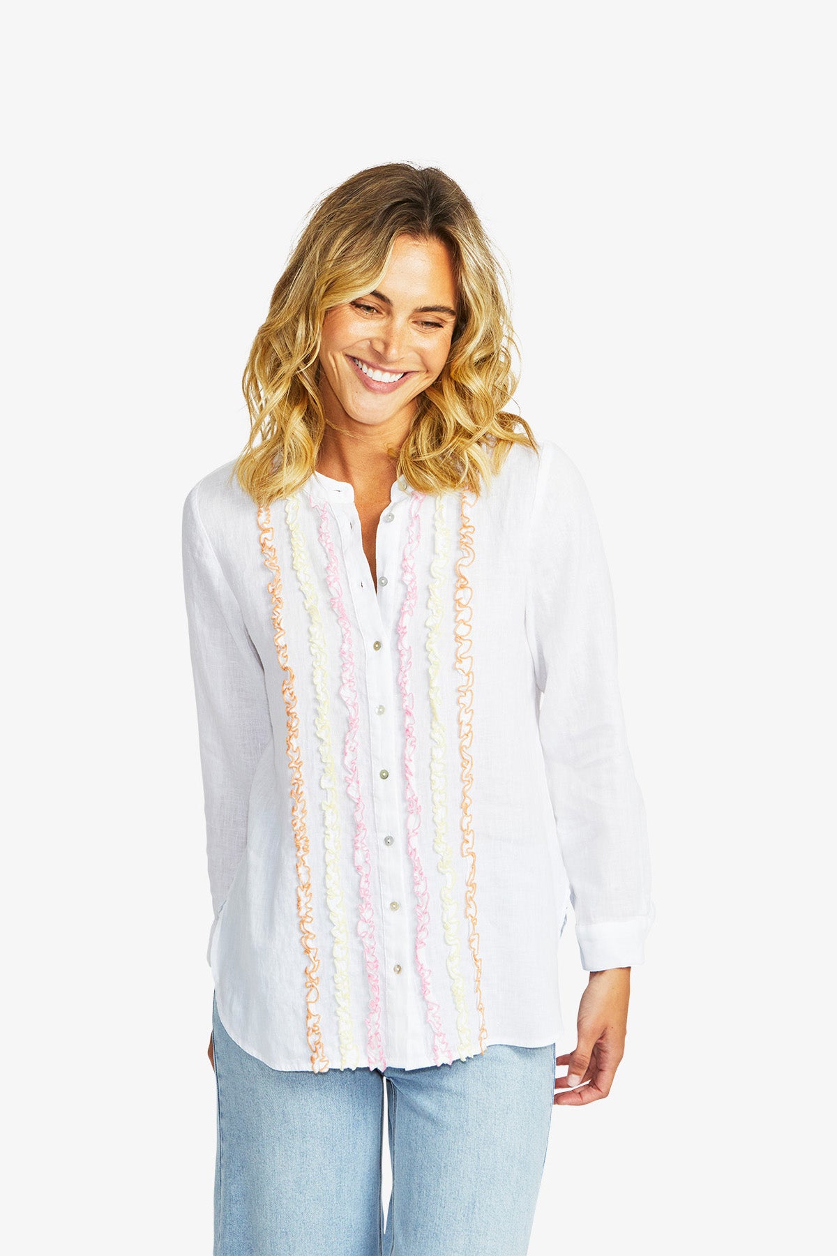 Women's Frill Shirt in White | Sylvie