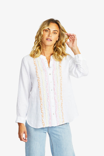 Women's Frill Shirt in White | Sylvie