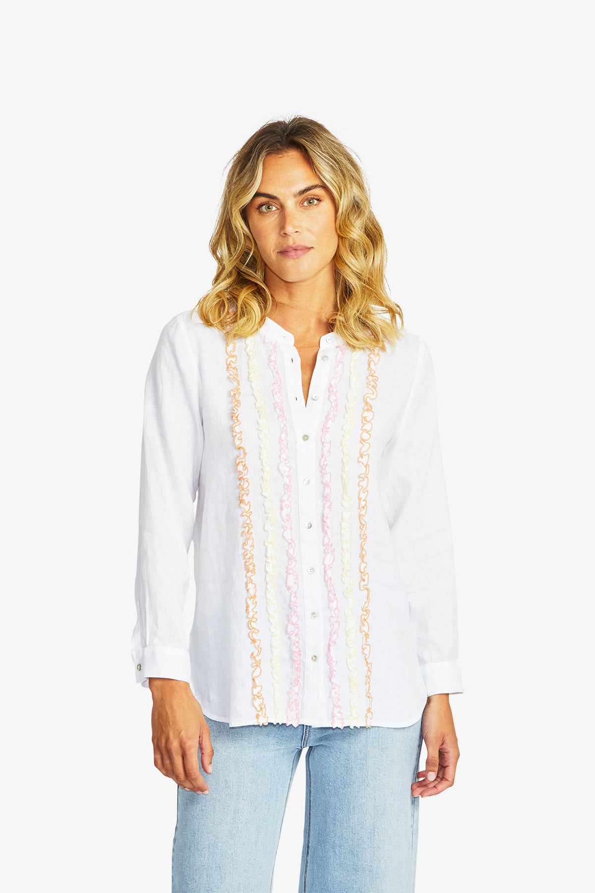 Women's Frill Shirt in White | Sylvie